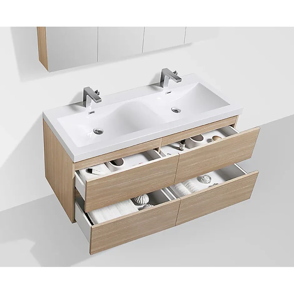 Stano Meuble salle de bain design double vasque SIENA largeur 144 cm chêne clair texture* Meuble Vasque