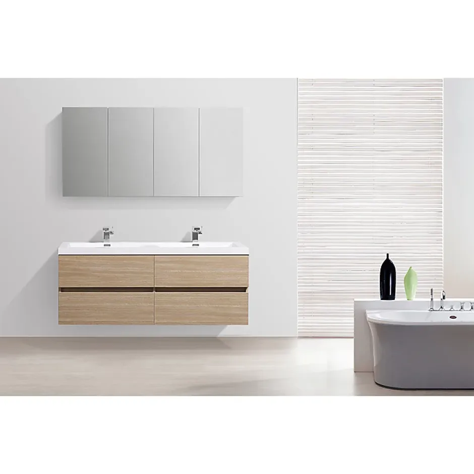 Stano Meuble salle de bain design double vasque SIENA largeur 144 cm chêne clair texture* Meuble Vasque