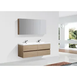 Stano Meuble salle de bain design double vasque SIENA largeur 144 cm chêne clair texture* Meuble Vasque