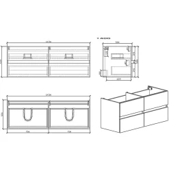 Stano Meuble salle de bain design double vasque SIENA largeur 144 cm chêne clair texture* Meuble Vasque