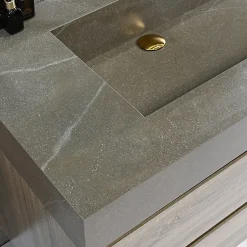 Luxury Bain Meuble salle de bain double vasque 120cm bois et effet marbre marron avec miroir LED LB-8476M-120* Ensemble Meuble De Salle De Bains