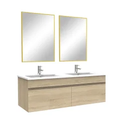 AICA Sanitaire Meuble salle de bain double vasque 120cm meuble + miroir Chêne Wotan* Ensemble Meuble De Salle De Bains