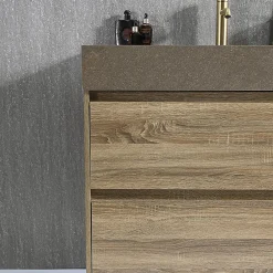 Luxury Bain Meuble salle de bain double vasque 140cm bois et effet marbre marron avec miroir LED LB-8476M-140