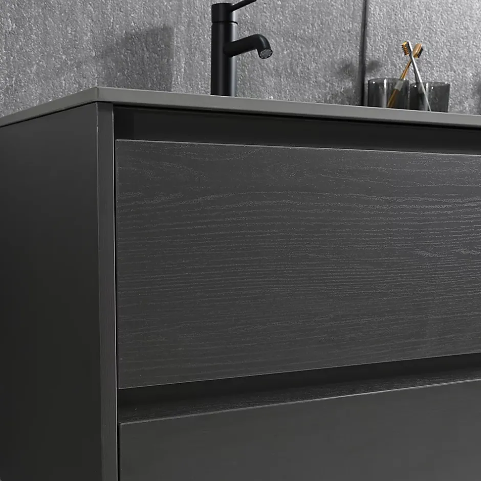Luxury Bain Meuble salle de bain double vasque 140cm gris et effet marbre gris avec miroir LED LB-8475G-140