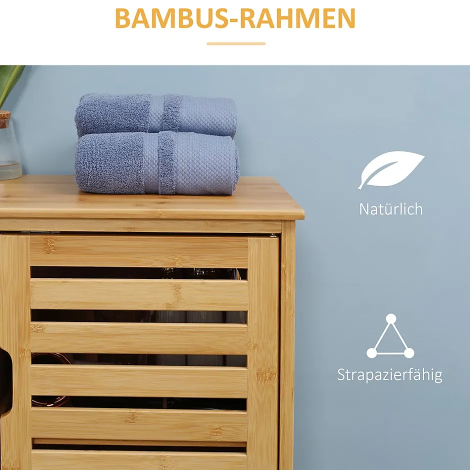 ProximaX Meuble salle de bain en bambou naturel, meuble d'appoint 2 portes à lattes avec 2 étagères, rangement salon ou salle de bain