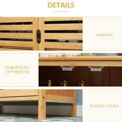 ProximaX Meuble salle de bain en bambou naturel, meuble d'appoint 2 portes à lattes avec 2 étagères, rangement salon ou salle de bain