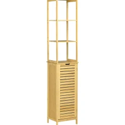 ProximaX Meuble salle de bain en bambou autoportant, 3 compartiments ouverts, poignée et système anti-basculement, gain de place* Etagère Salle De Bains