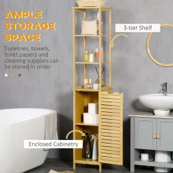 ProximaX Meuble salle de bain en bambou autoportant, 3 compartiments ouverts, poignée et système anti-basculement, gain de place* Etagère Salle De Bains