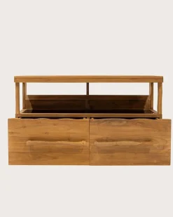 Uniqka Meuble salle de bain en teck avec étagère en verre 140 cm -