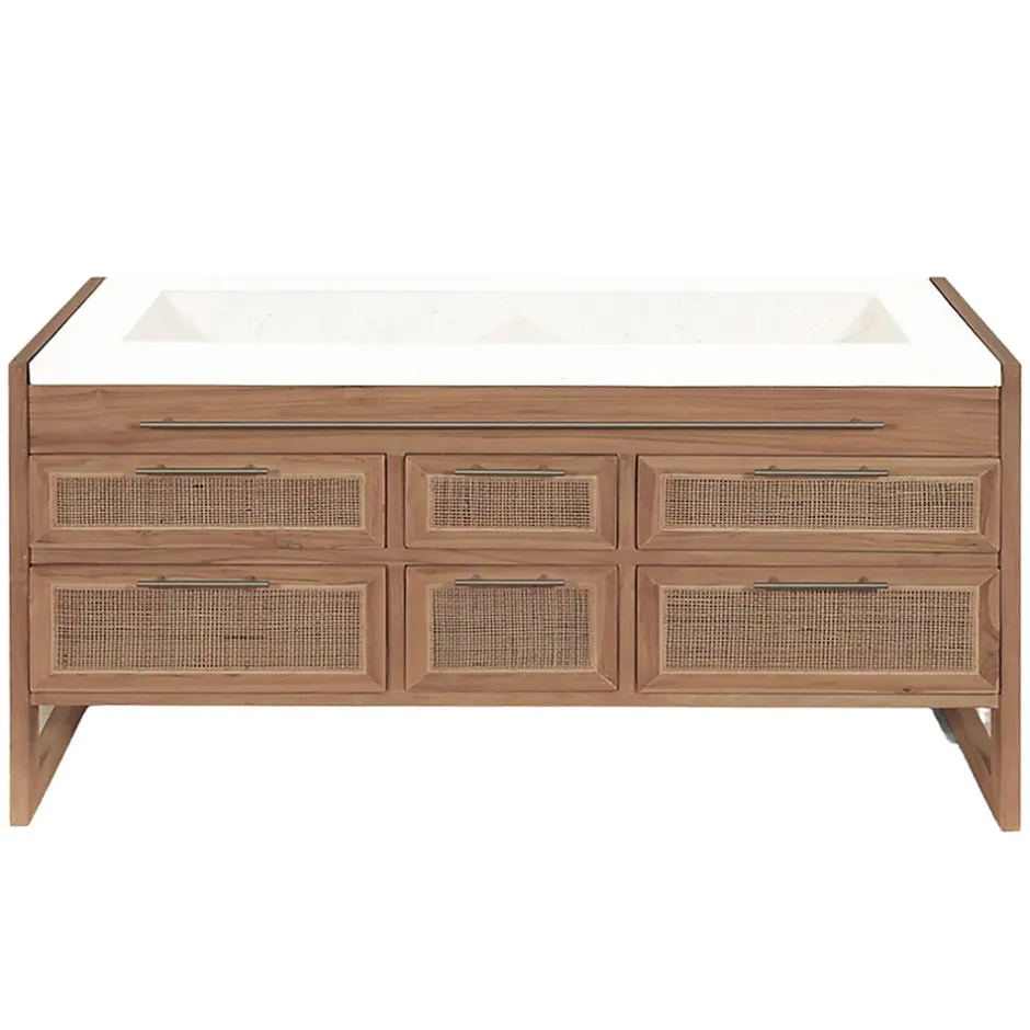 Uniqka Meuble salle de bain en teck et terazzo beige 145 cm -