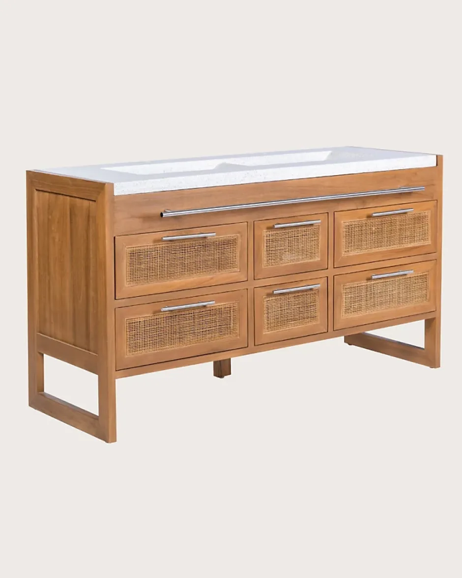 Uniqka Meuble salle de bain en teck et terazzo beige 145 cm -