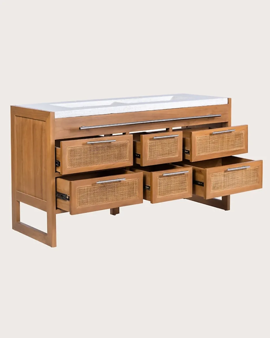 Uniqka Meuble salle de bain en teck et terazzo beige 145 cm -