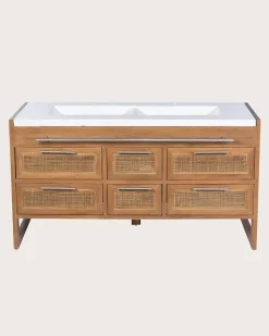 Uniqka Meuble salle de bain en teck et terazzo beige 145 cm -