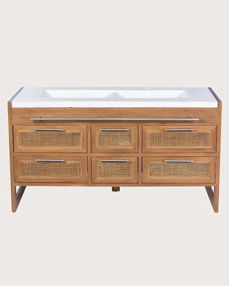 Uniqka Meuble salle de bain en teck et terazzo beige 145 cm -