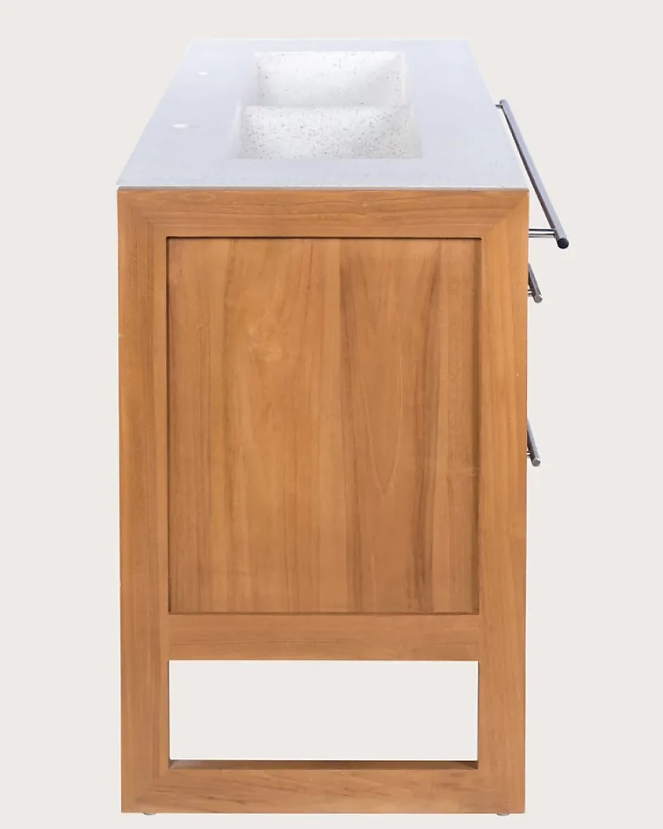 Uniqka Meuble salle de bain en teck et terazzo beige 145 cm -