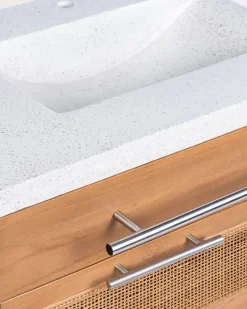 Uniqka Meuble salle de bain en teck et terazzo beige 145 cm -