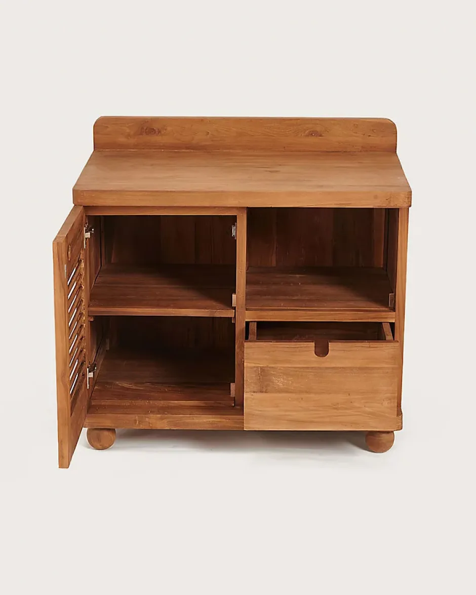 Uniqka Meuble salle de bain en teck porte persienne 90 cm -* Meuble Sous-Vasque