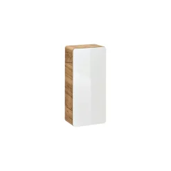 Meublorama Meuble salle de bain ERBANO Chene clair et blanc brillant 35x75 cm 1 porte Meuble suspendu