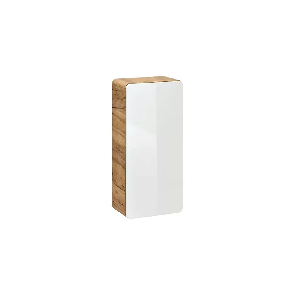 Meublorama Meuble salle de bain ERBANO Chene clair et blanc brillant 35x75 cm 1 porte Meuble suspendu