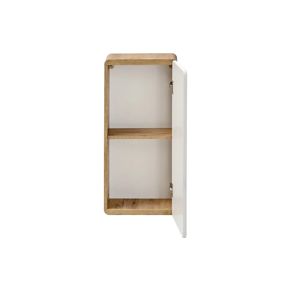 Meublorama Meuble salle de bain ERBANO Chene clair et blanc brillant 35x75 cm 1 porte Meuble suspendu