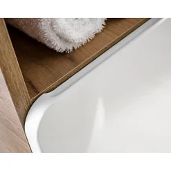 Meublorama Meuble salle de bain ERBANO Chene clair et blanc brillant 35x35 cm 1 porte Meuble suspendu