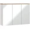 Meublorama Meuble salle de bain ERMANO Chene clair et blanc brillant 100x69 cm 3 portes miroir Meuble suspendu