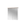 Meublorama Meuble salle de bain ERMANO Chene clair et blanc brillant 60x70 cm 2 portes miroir Meuble suspendu