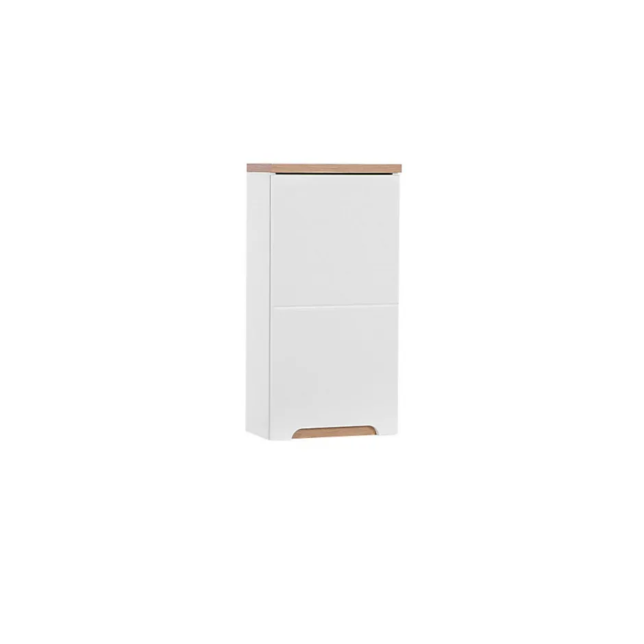 Meublorama Meuble salle de bain ERMANO Chene clair et blanc brillant 35x70 cm 1 porte Meuble suspendu