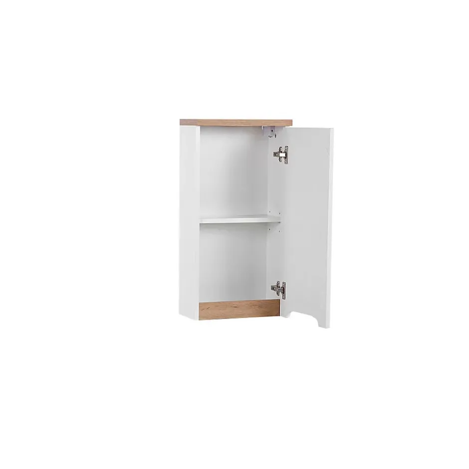 Meublorama Meuble salle de bain ERMANO Chene clair et blanc brillant 35x70 cm 1 porte Meuble suspendu