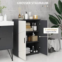 ProximaX Meuble salle de bain gris à double porte avec étagères réglables, meuble d'appoint et rangement pour salon, 60x30x82 cm* Meuble Wc