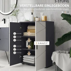 ProximaX Meuble salle de bain gris à double porte avec étagères réglables, meuble d'appoint et rangement pour salon, 60x30x82 cm* Meuble Wc