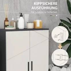 ProximaX Meuble salle de bain gris à double porte avec étagères réglables, meuble d'appoint et rangement pour salon, 60x30x82 cm* Meuble Wc