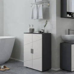 ProximaX Meuble salle de bain gris à double porte avec étagères réglables, meuble d'appoint et rangement pour salon, 60x30x82 cm* Meuble Wc