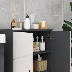 ProximaX Meuble salle de bain gris à double porte avec étagères réglables, meuble d'appoint et rangement pour salon, 60x30x82 cm* Meuble Wc