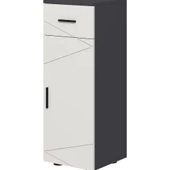 ProximaX Meuble salle de bain gris, armoire d'appoint avec tiroir et étagères réglables, meuble de rangement, idéal salle de bain ou salon