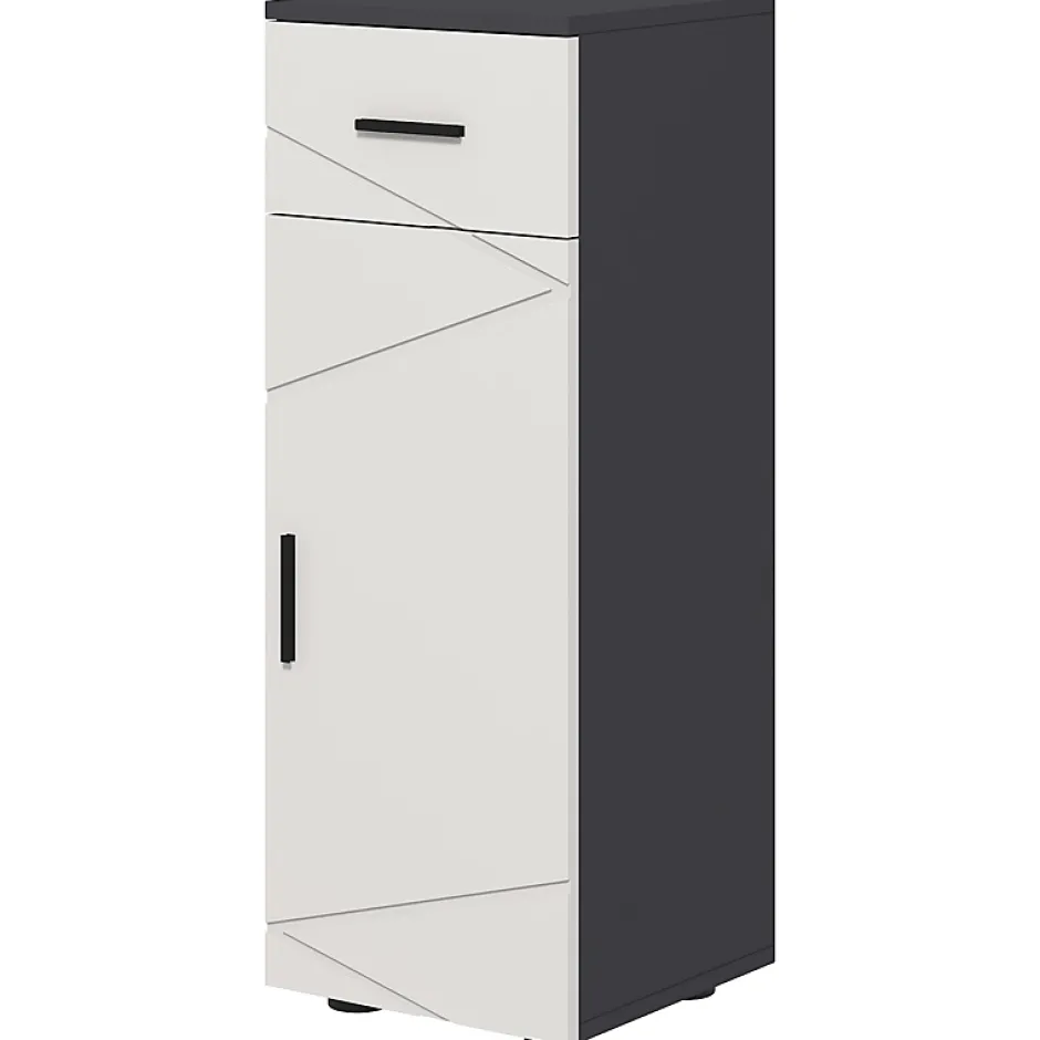 ProximaX Meuble salle de bain gris, armoire d'appoint avec tiroir et étagères réglables, meuble de rangement, idéal salle de bain ou salon