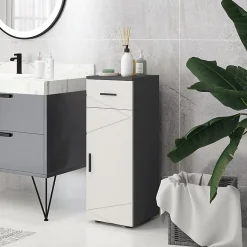 ProximaX Meuble salle de bain gris, armoire d'appoint avec tiroir et étagères réglables, meuble de rangement, idéal salle de bain ou salon