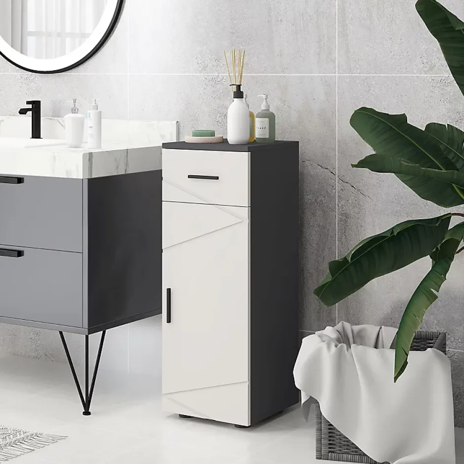 ProximaX Meuble salle de bain gris, armoire d'appoint avec tiroir et étagères réglables, meuble de rangement, idéal salle de bain ou salon