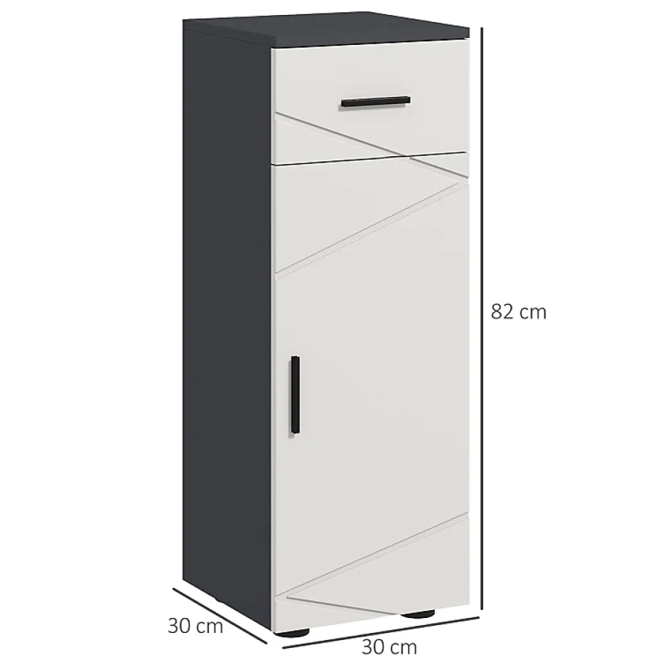 ProximaX Meuble salle de bain gris, armoire d'appoint avec tiroir et étagères réglables, meuble de rangement, idéal salle de bain ou salon