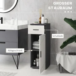 ProximaX Meuble salle de bain gris, armoire d'appoint avec tiroir et étagères réglables, meuble de rangement, idéal salle de bain ou salon