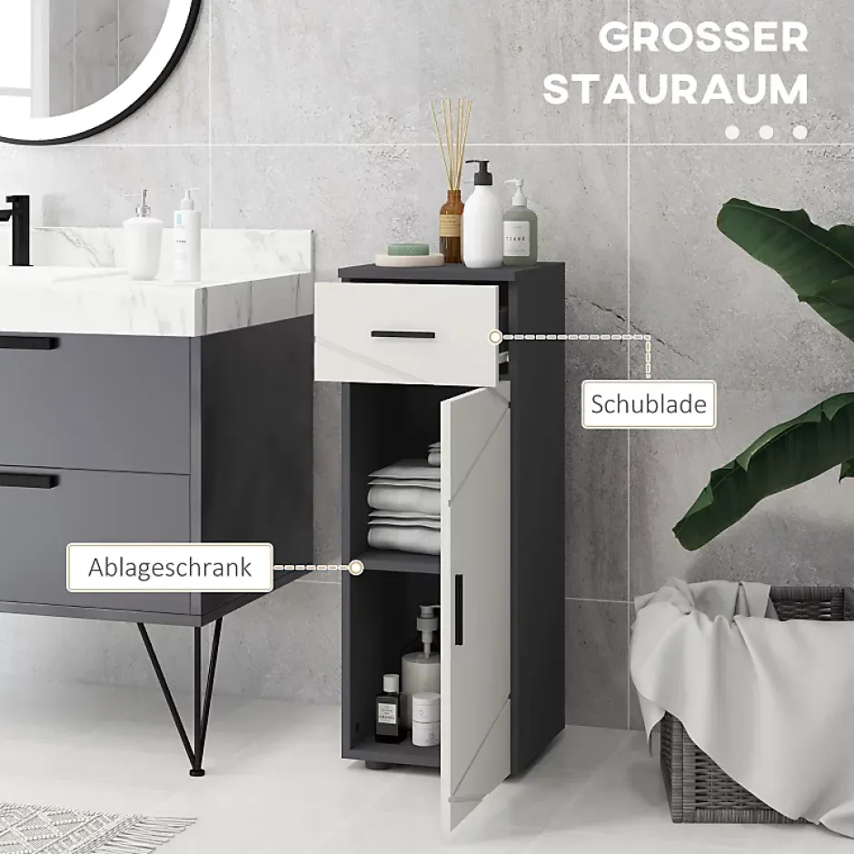 ProximaX Meuble salle de bain gris, armoire d'appoint avec tiroir et étagères réglables, meuble de rangement, idéal salle de bain ou salon