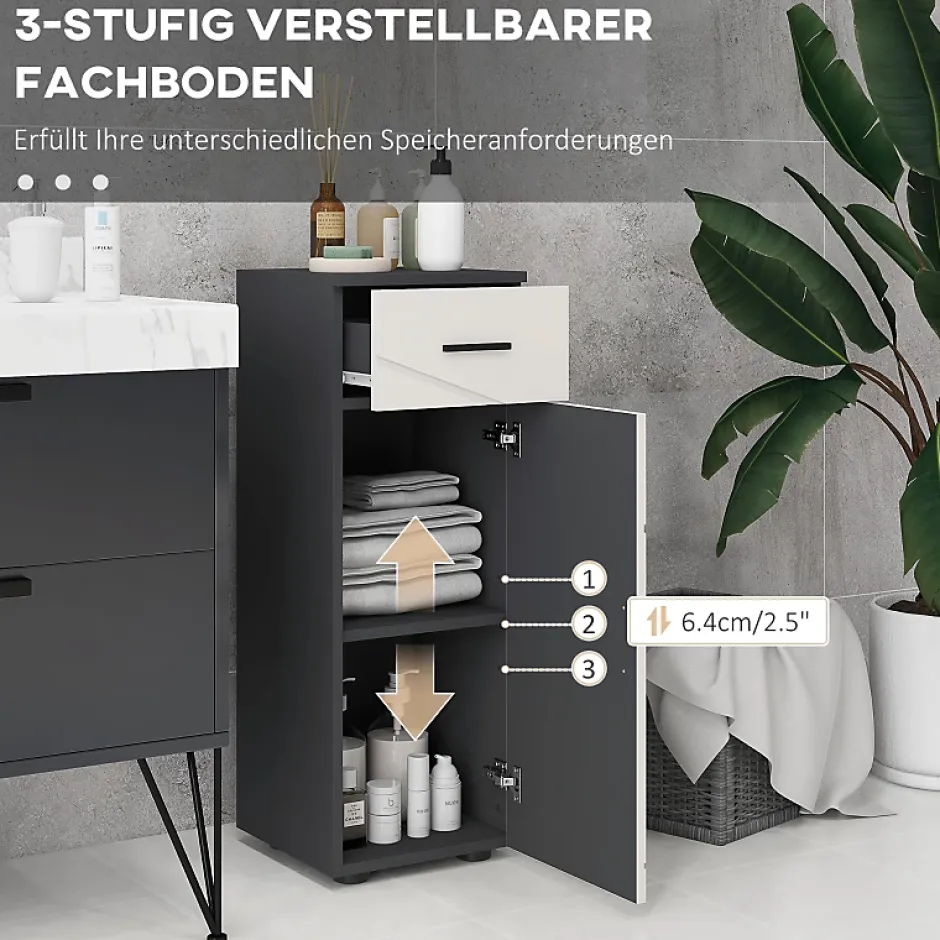 ProximaX Meuble salle de bain gris, armoire d'appoint avec tiroir et étagères réglables, meuble de rangement, idéal salle de bain ou salon