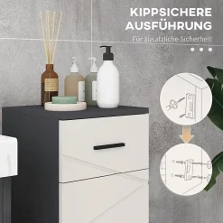 ProximaX Meuble salle de bain gris, armoire d'appoint avec tiroir et étagères réglables, meuble de rangement, idéal salle de bain ou salon