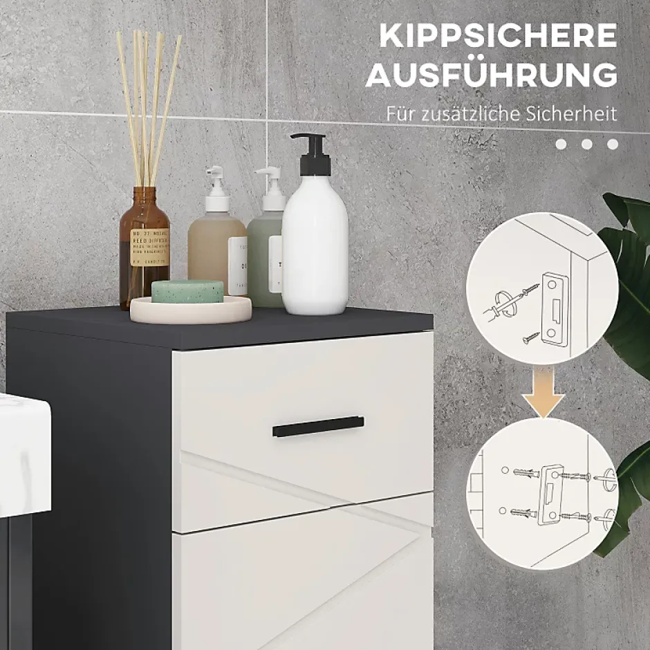 ProximaX Meuble salle de bain gris, armoire d'appoint avec tiroir et étagères réglables, meuble de rangement, idéal salle de bain ou salon