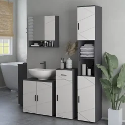 ProximaX Meuble salle de bain gris, armoire d'appoint avec tiroir et étagères réglables, meuble de rangement, idéal salle de bain ou salon