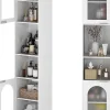 Giantex Meuble Salle de Bain Haut avec 2 Placards à Porte Verre, 2 Compartiments Ouverts, Pieds Surélevés,35x30x180 CM