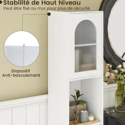 Giantex Meuble Salle de Bain Haut avec 2 Placards à Porte Verre, 2 Compartiments Ouverts, Pieds Surélevés,35x30x180 CM