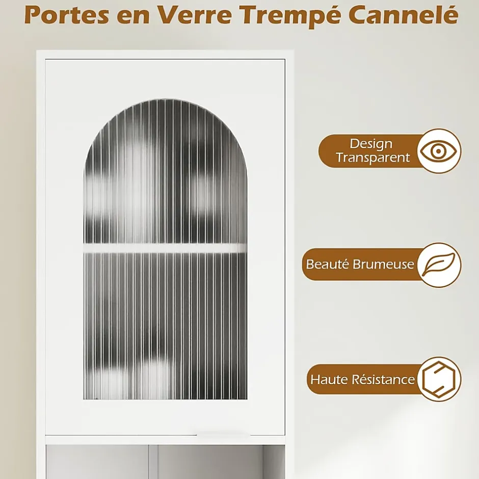 Giantex Meuble Salle de Bain Haut avec 2 Placards à Porte Verre, 2 Compartiments Ouverts, Pieds Surélevés,35x30x180 CM