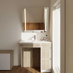 Cuisibane Meuble salle de bain PMR ANDY PLUS 90 cm bois et blanc + miroir Motory