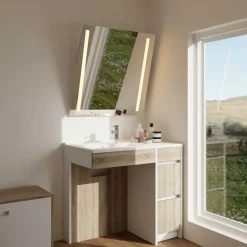 Cuisibane Meuble salle de bain PMR ANDY PLUS 90 cm bois et blanc + miroir Motory
